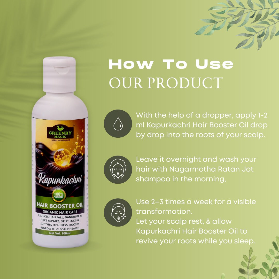 Greenry Magic Kapurkachri Hair Booster Oil – Revitalize Roots, Boost Natural Growth ,Infused Whole Herbs in Bottle with Intention.