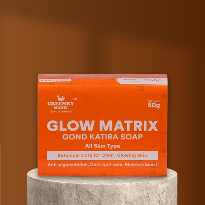 Skin brightening,skin whitening, hydration,
Glow Matrix Gond Katira Pigmentation Soap  
  Ayurvedic Gond Katira Soap for Pigmentation and Radiant Glow, homemade, handmade soap