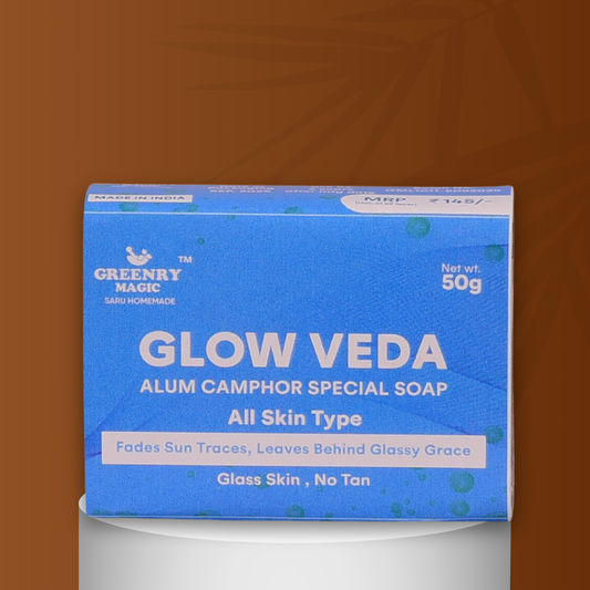 Glow Veda Ayurvedic Soap for Skin Clarity and Natural Radiance,skin whitening,skin brightening, handmade, homemade soap 

- Alum Camphor Tan Removal Soap  
  Ayurvedic Tan Removal Soap with Alum and Camphor for Even Skin Tone