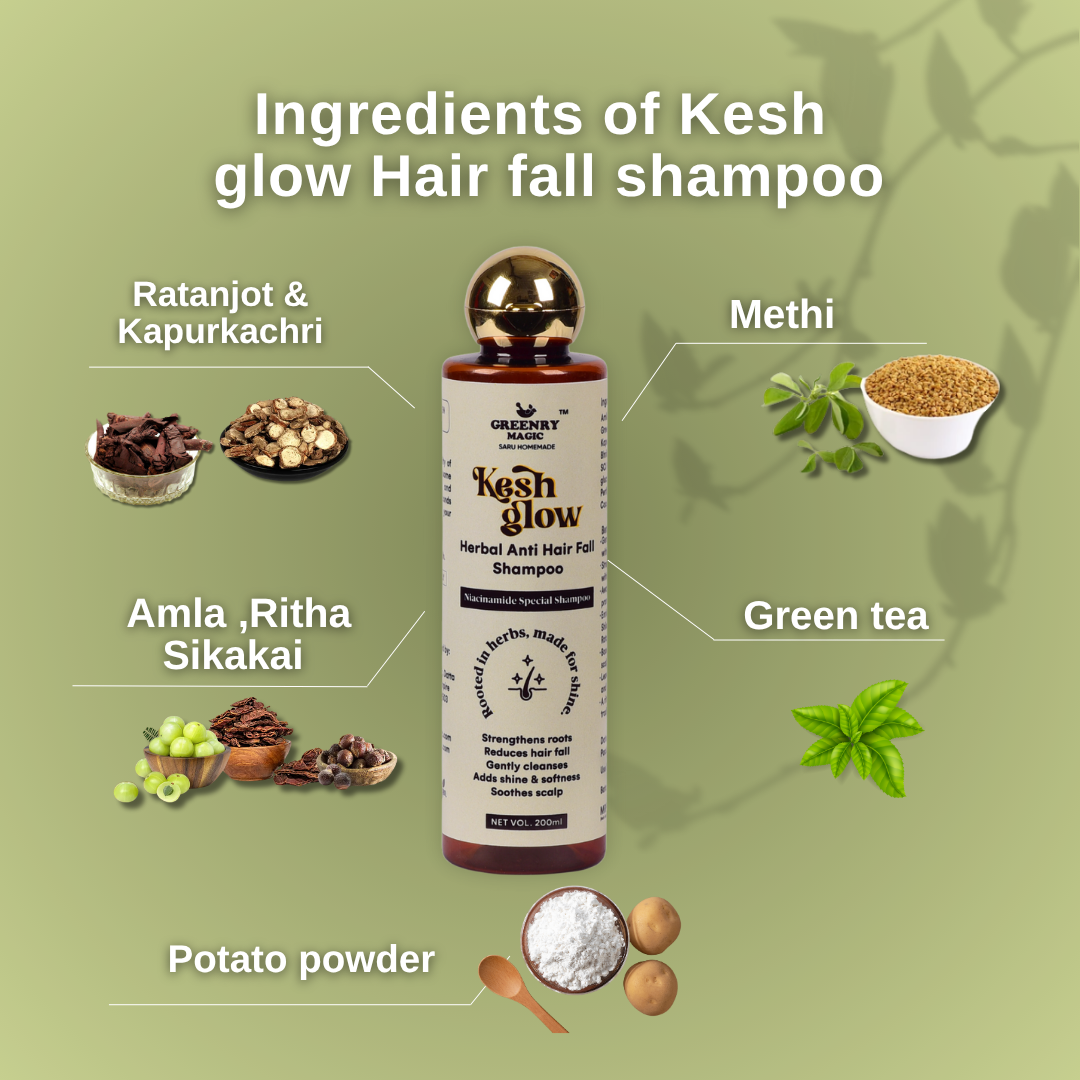 Greenry Magic Kesh Glow Herbal Anti Hair Fall Shampoo – Strength, Shine & Herbal Care